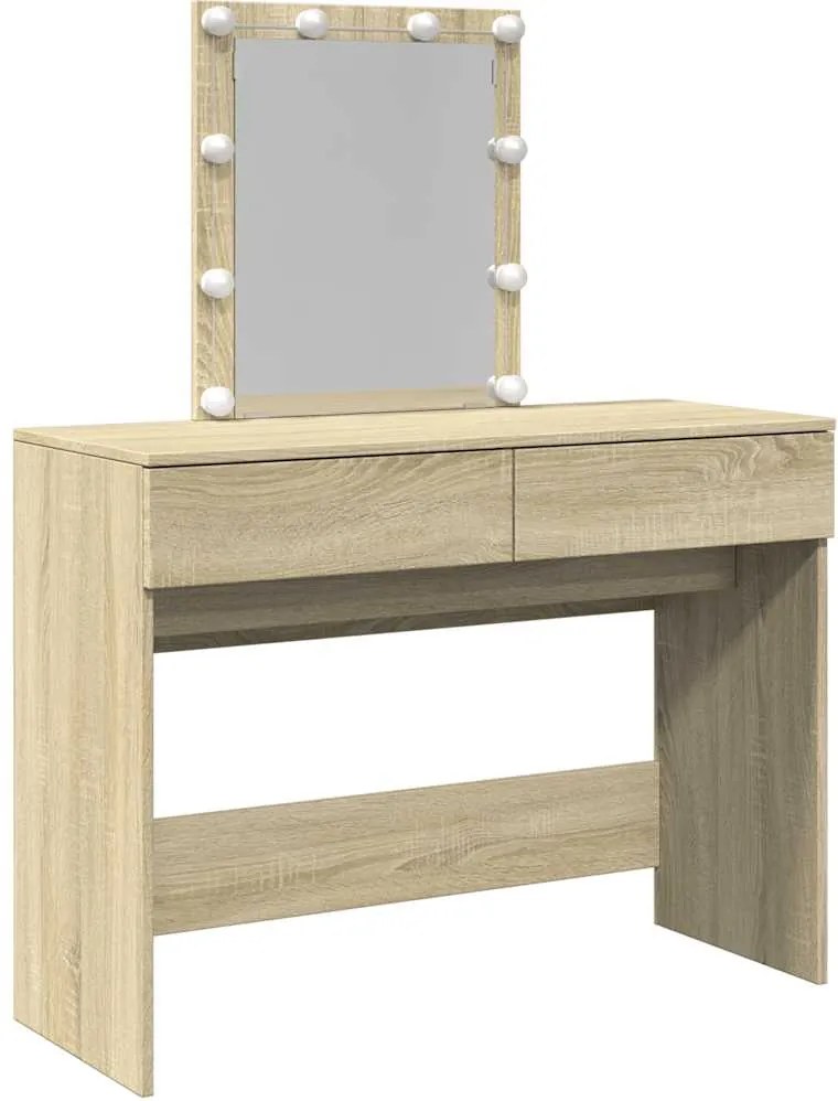 vidaXL Masă de toaletă cu LED, stejar sonoma, 100x40x130 cm