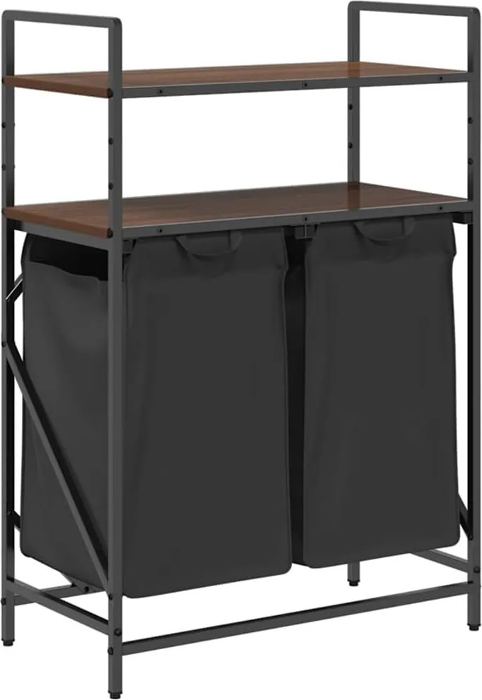 vidaXL Coș de rufe 2 compartimente cu rafturi stejar maro