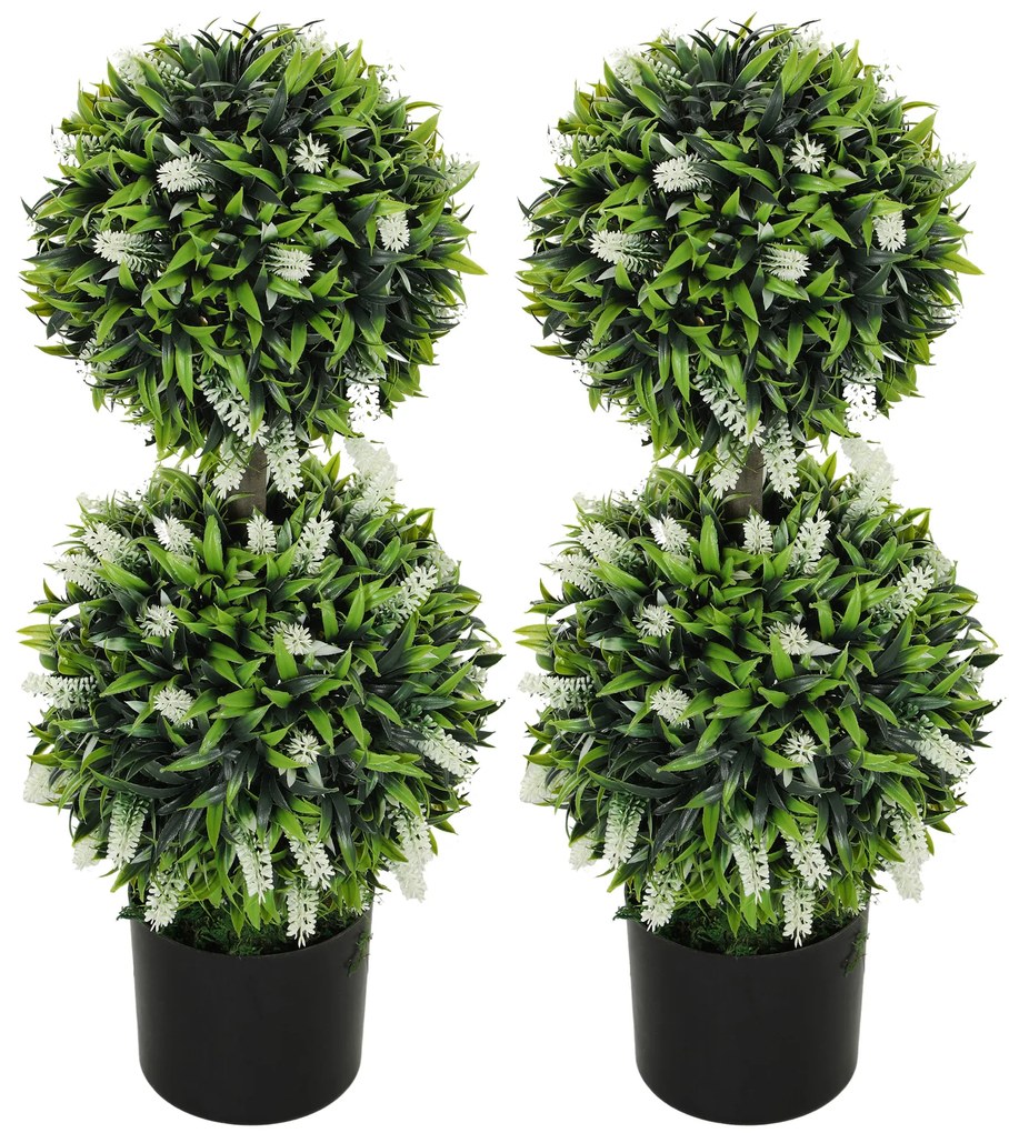 HOMCOM Set 2 plante artificiale, rezistente la UV, în ghiveci cu flori, 70 cm plantă de interior pentru sufragerie, grădină | Aosom Romania