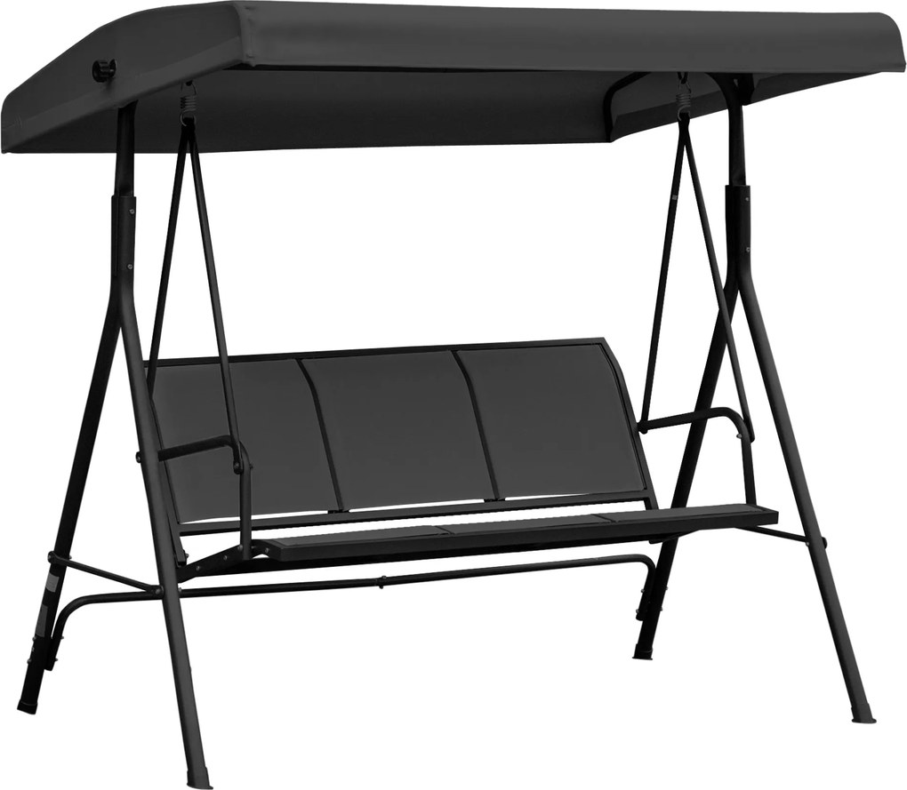 Outsunny Leagăn de Grădină pentru 3 Persoane cu Acoperiș, Șezut Respirabil și Cadru din Oțel, Negru | Aosom Romania