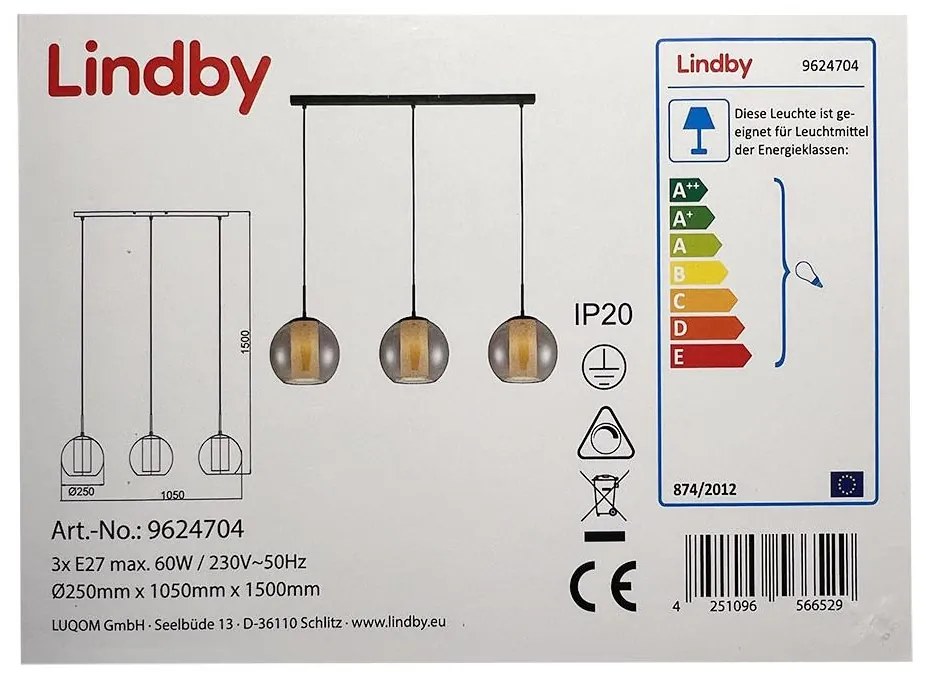 Lustră pe cablu YELA 3xE27/60W/230V Lindby