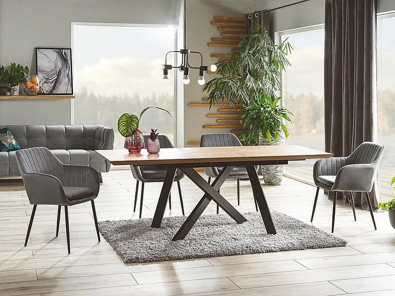 Masă de sufragerie extensibilă 160-220 cm Carlos (stejar + negru) (pentru 8 și mai multe persoane). Promo -6%. 1050005
