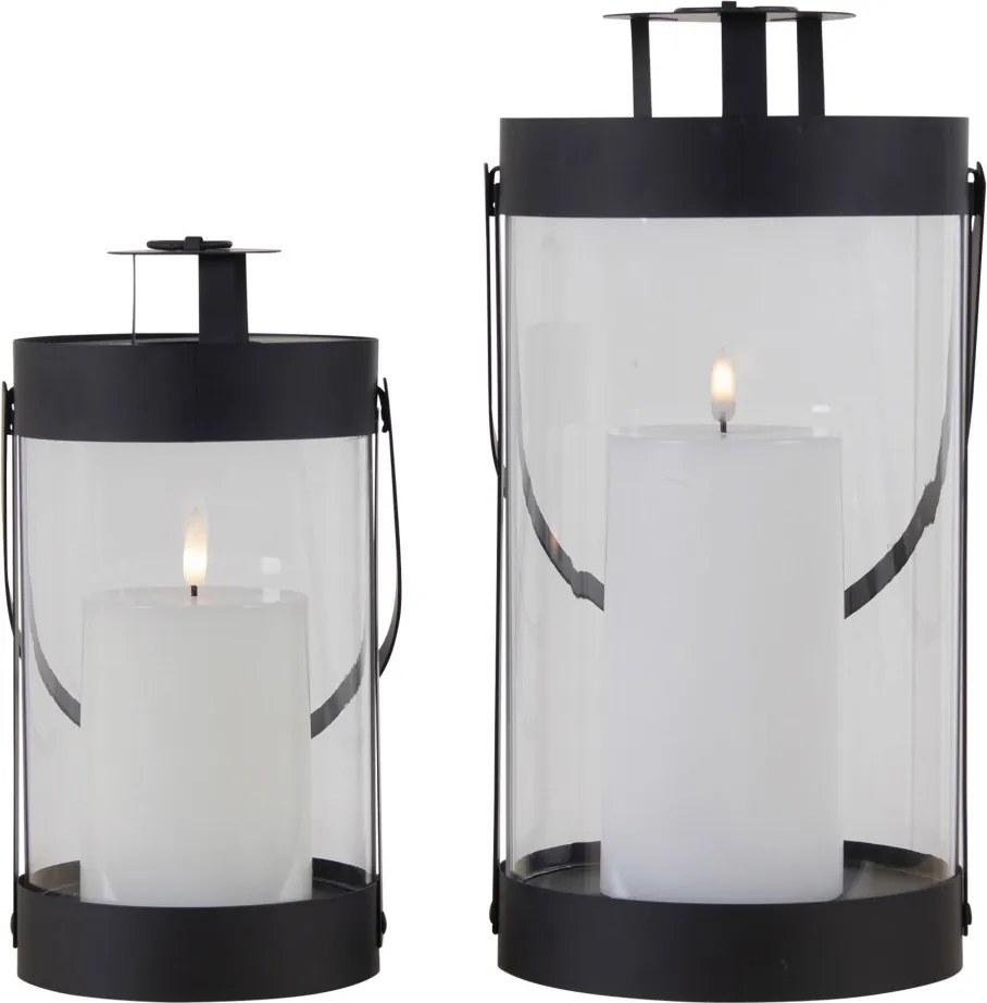 Lanterne decorative Bondi, oțel / sticlă, negru, set de 2