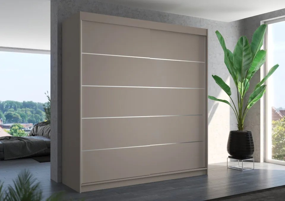 Dulap cu usi glisante Esteva 200x215 cm, 11 Rafturi + Bara pentru Umerase, ADRK Furniture (Culoare: Alb / Sonoma)