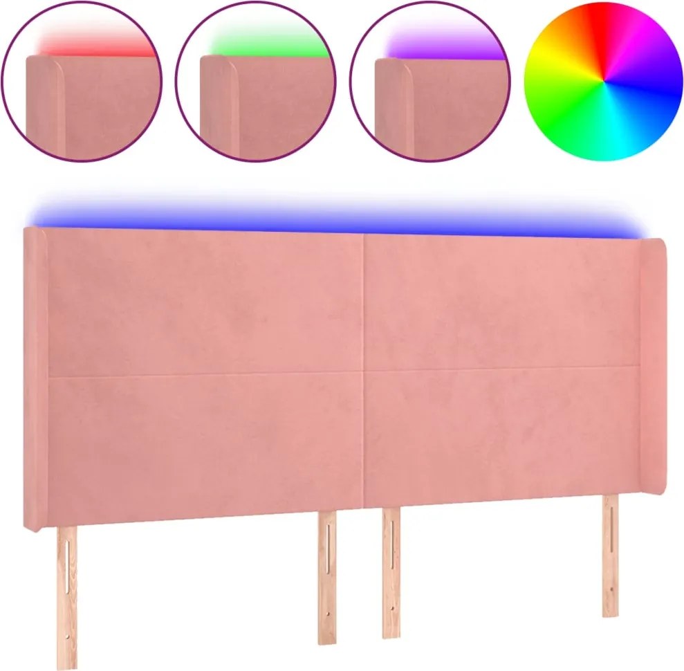 vidaXL Tăblie de pat cu LED, roz, 183x16x118/128 cm, catifea