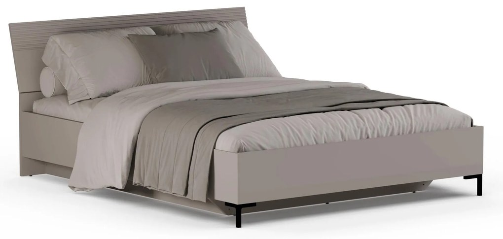 Pat matrimonial 160 cm Demandaron (taupe + stejar silverjack) (cu somieră) (cu sp. depozitare). 1116818