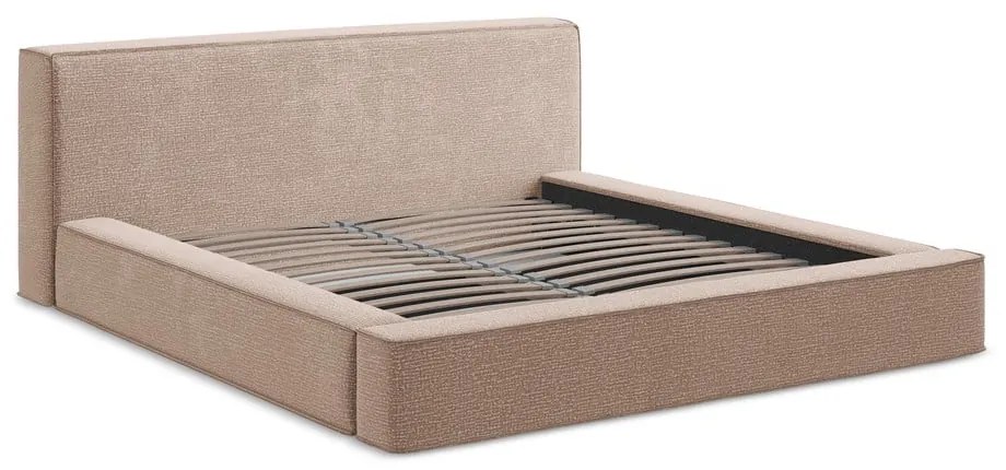 Pat dublu tapițat roz pal cu spațiu de depozitare cu grilă 180x200 cm Noho - Makamii