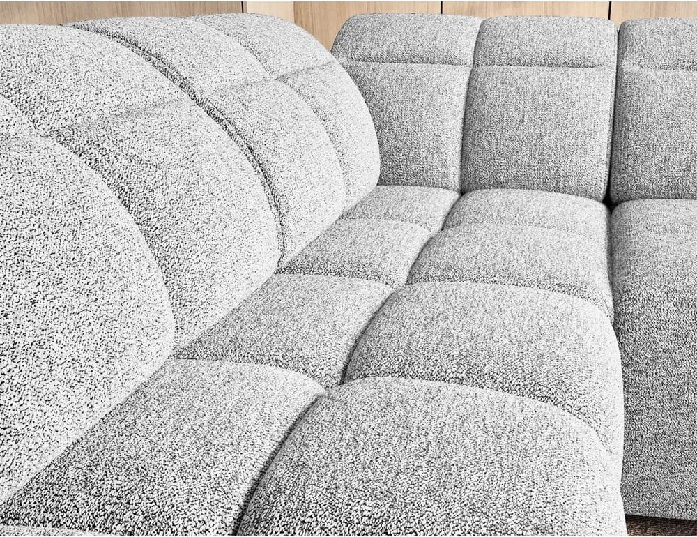 Colțar gri deschis extensibil/cu spațiu de depozitare cu tapițerie din țesătură bouclé (cu colț pe partea stângă/în formă de ”L”) Falconn – ELTAP