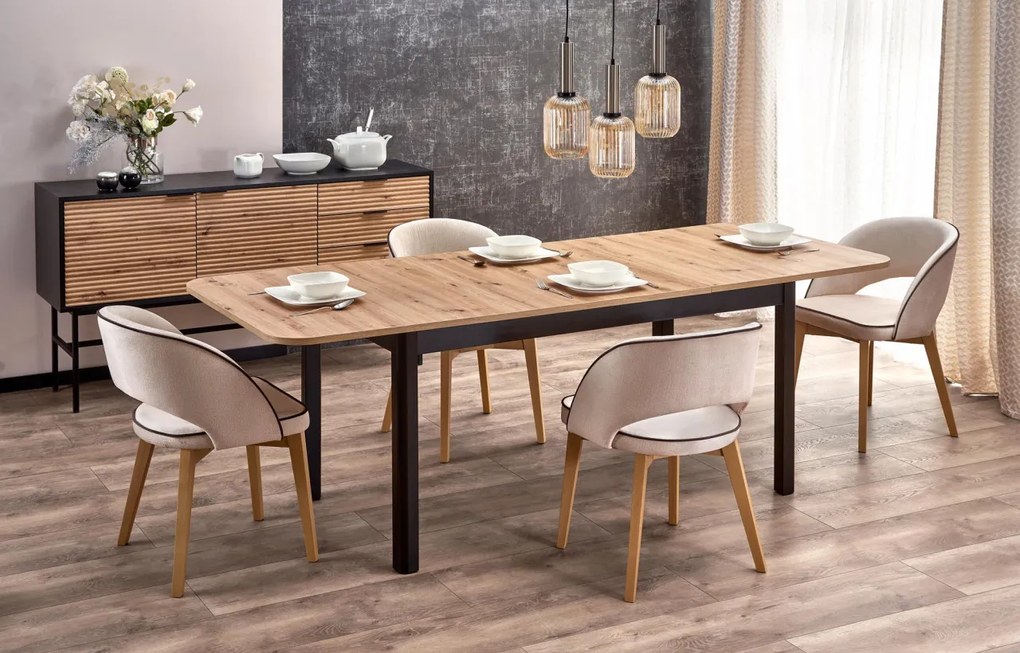 Masa extensibila Florian L160-228 cm stejar artizan/negru