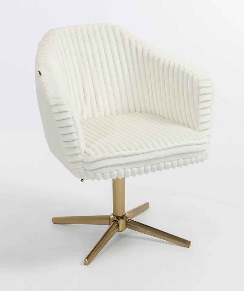 HR832CROSS Scaun Alb Teddy Cord cu Bază Aurie