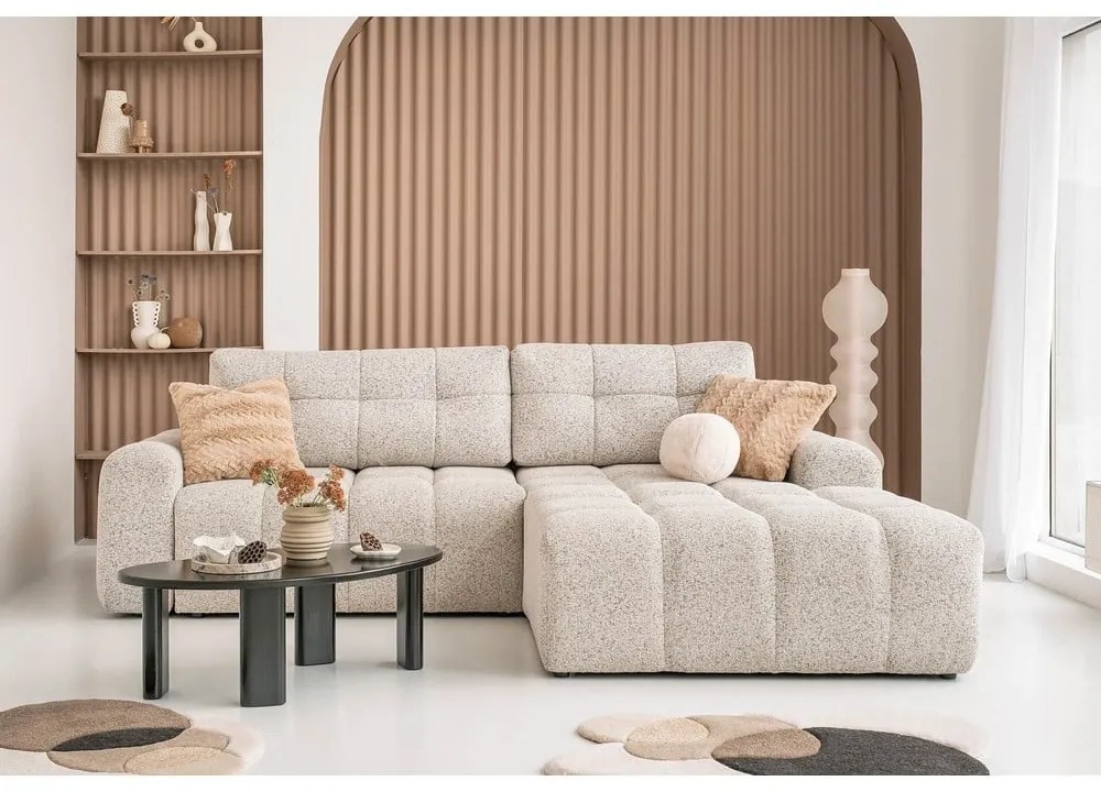 Colțar modular bej extensibil/cu spațiu de depozitare (cu colț pe partea dreaptă) Lulu – Miuform