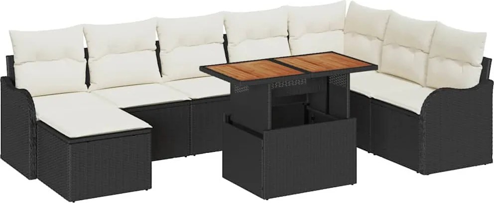 vidaXL Set de canapele pentru grădină 9 pcs Negru Rattan poli