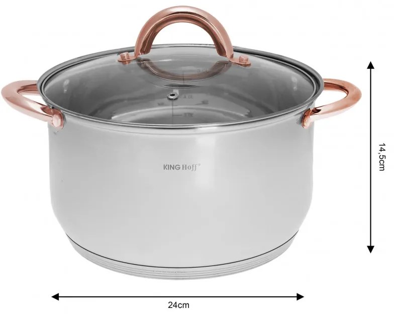 Set oale si tigai Kinghoff KH 1765, 12 h, Inductie, Inox / Golden rose