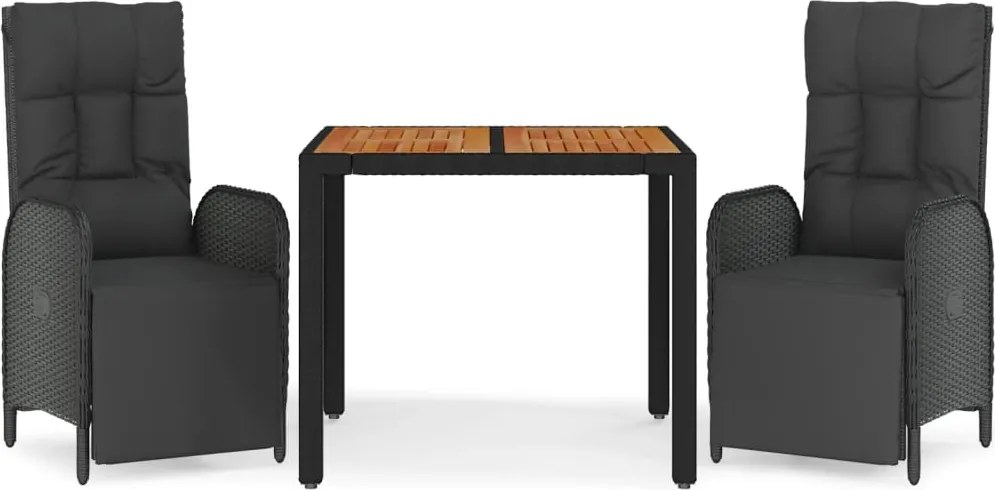 vidaXL Set mobilier de grădină cu perne, 3 piese, negru, poliratan