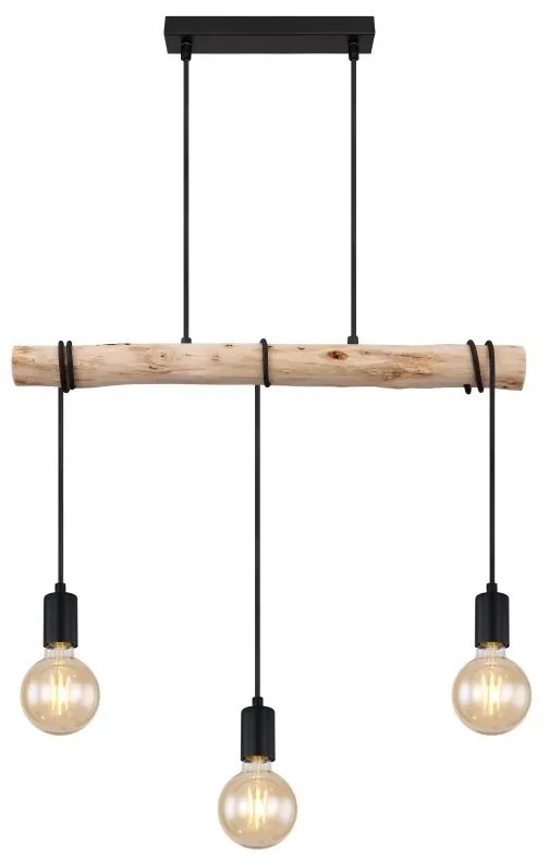 Lustra cu 3 pendule design rustic Gregor negru, natural