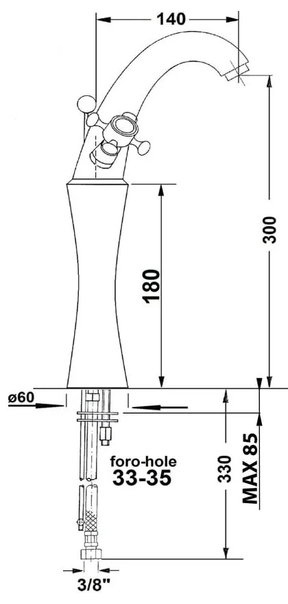 Baterie aurie pentru chiuvetă înaltă Antea – Sapho