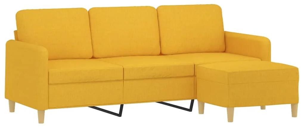 Canapea cu 3 locuri si taburet, galben deschis, 180 cm, textil Galben deschis, 198 x 77 x 80 cm
