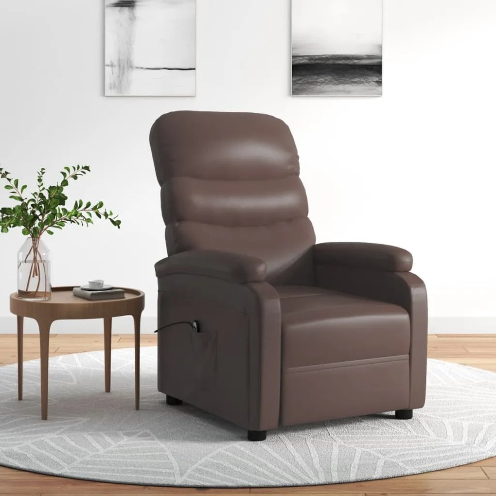 3073672 vidaXL Fotoliu rabatabil electric, maro, piele ecologică