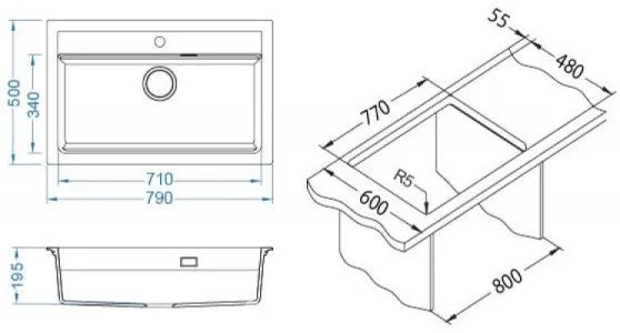 Chiuvetă de bucătărie ALVEUS 1148163 ATROX 79x50 cm negru
