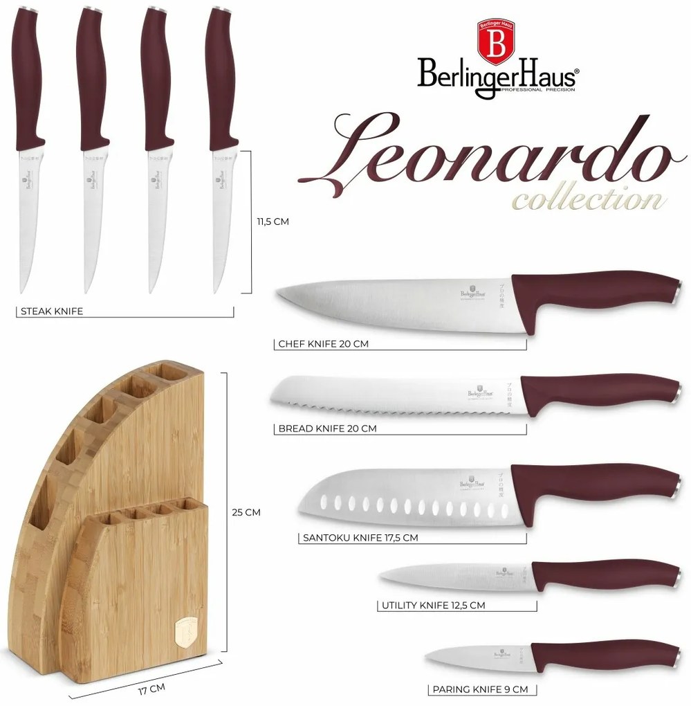 BerlingerHaus Set de cuțite cu suport din bambus Leonardo, 10 piese