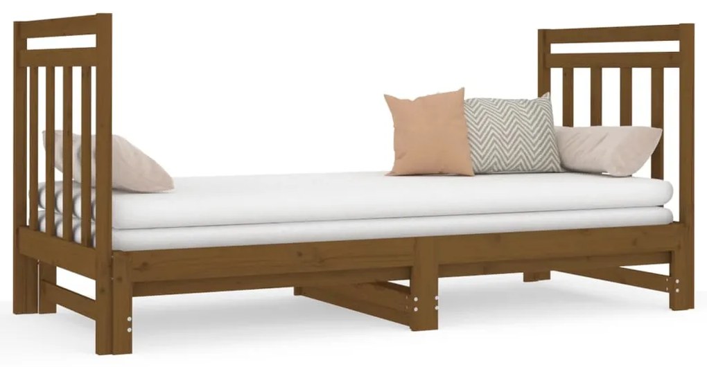 3124775 vidaXL Pat de zi extensibil maro miere 2x(90x190) cm lemn masiv de pin