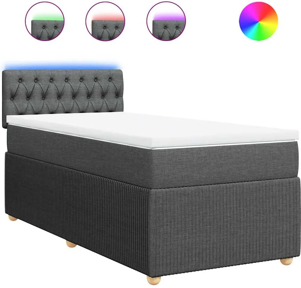 vidaXL Pat box spring cu saltea, gri închis, 80x200 cm, textil
