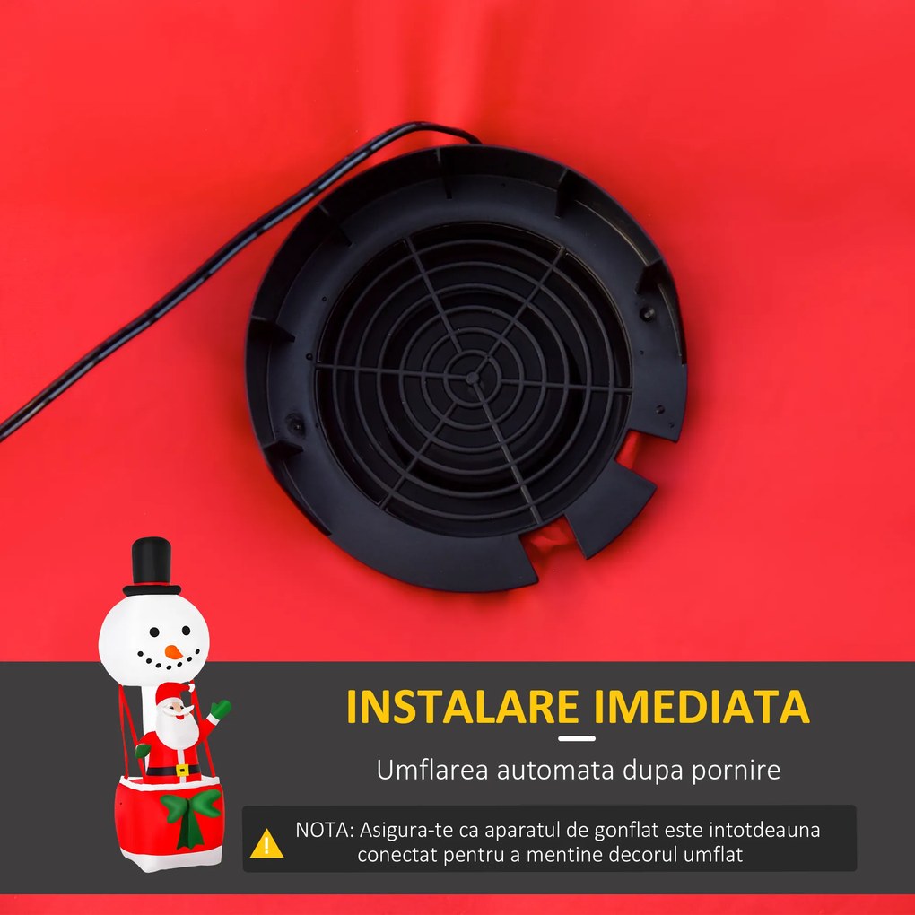 HOMCOM Mos Craciun Gonflabil pe Balon cu Lumini LED Integrate, Decoratiune de Craciun pentru Exterior | AOSOM RO