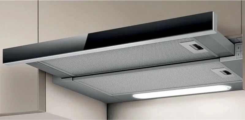 Hota de bucătărie încastrabilă Elica Elite 14 Lux GRVT 60, 121 W, 60 cm, Clasa D, 304 m³/h, iluminare LED, Gri/Negru