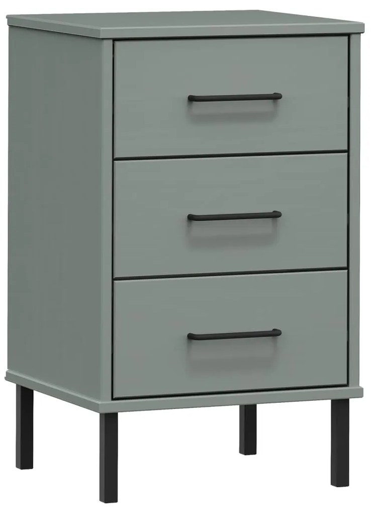 350977 vidaXL Noptieră cu picioare metalice „OSLO”, gri, lemn masiv pin