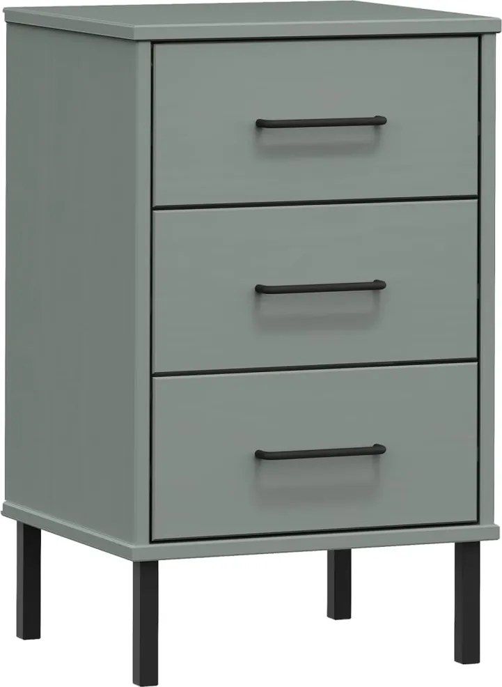 vidaXL Noptieră cu picioare metalice „OSLO”, gri, lemn masiv pin