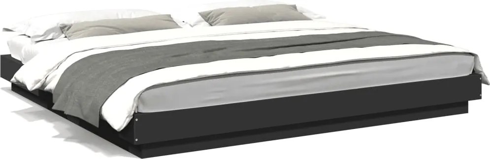 vidaXL Cadru de pat cu lumini LED, negru, 180x200 cm, lemn prelucrat