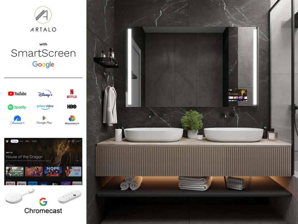 SMART oglindă LED cu iluminare M4 premium + SmartScreen with Google Chromecast