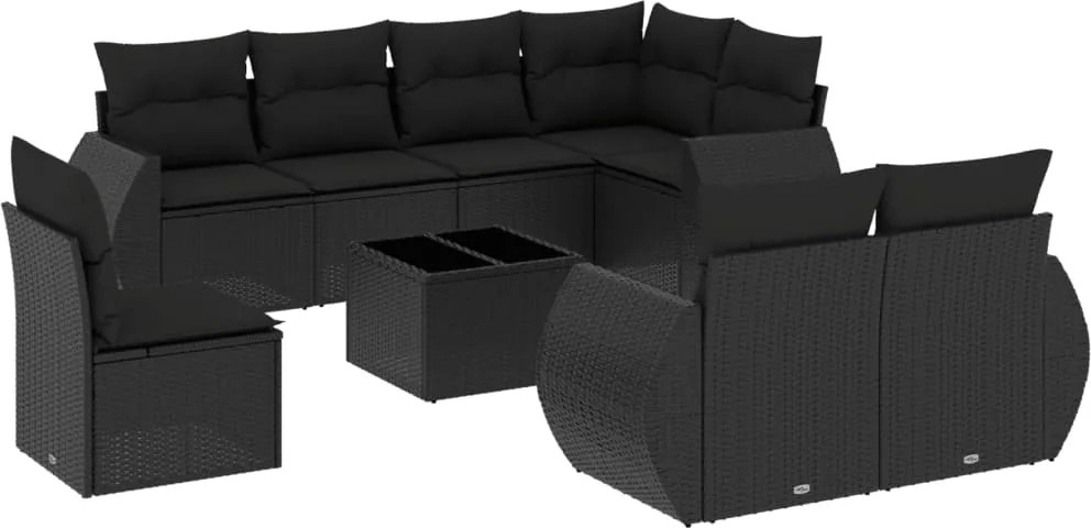 vidaXL Set mobilier de grădină cu perne, 9 piese, negru, poliratan