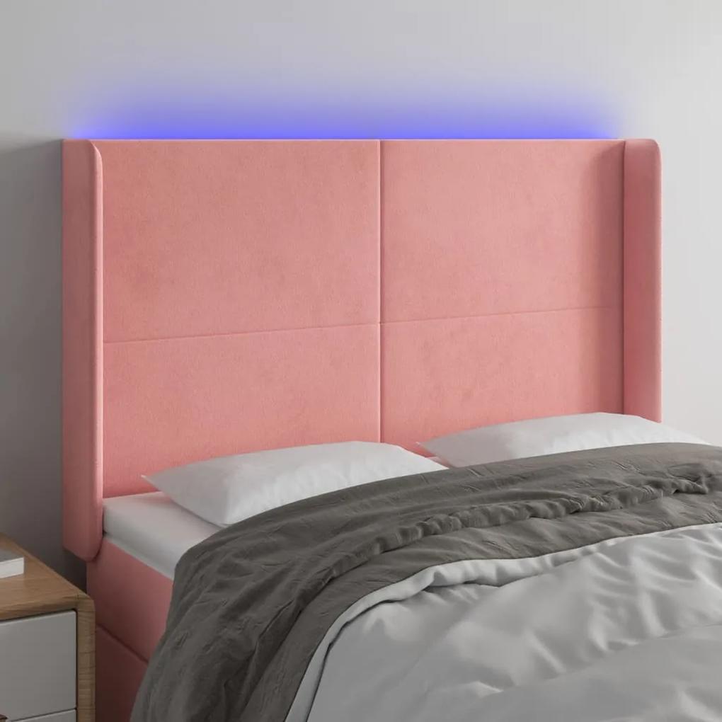 3123821 vidaXL Tăblie de pat cu LED, roz, 147x16x118/128 cm, catifea