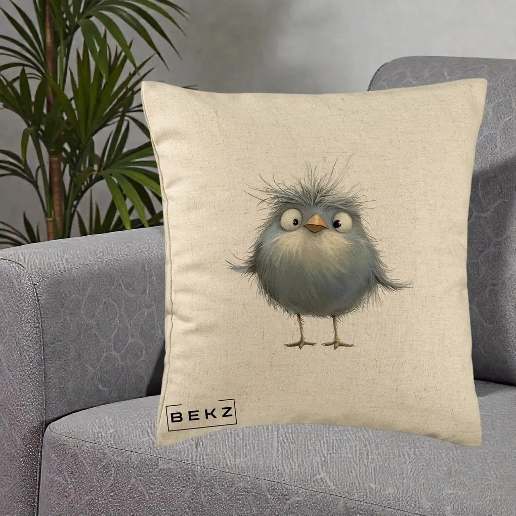 Perna Decorativa Pui Gri Pufos Zbarlit, 40x40 cm, Bej, Husa Detasabila, Perna Inclusa, BEKZ®