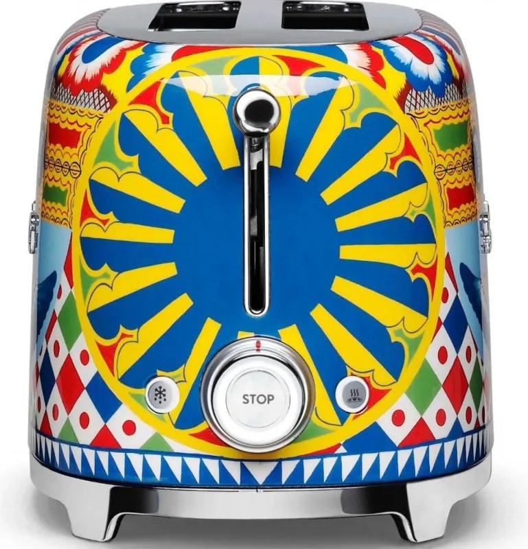 Prajitor de paine SMEG Dolce & Gabbana Sicily is my Love! TSF02DGEU, 1500 W, 4 felii, 6 trepte, Tava pentru firimituri, Cablu integrat, Otel inoxidabil, Multicolor