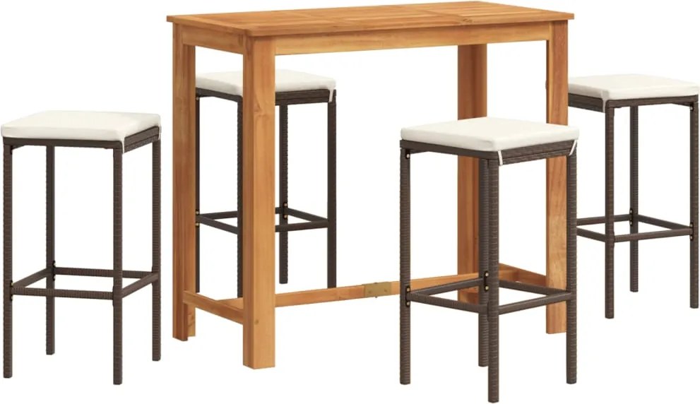 vidaXL Set bar de grădină, 5 piese, maro, lemn masiv acacia/ poliratan