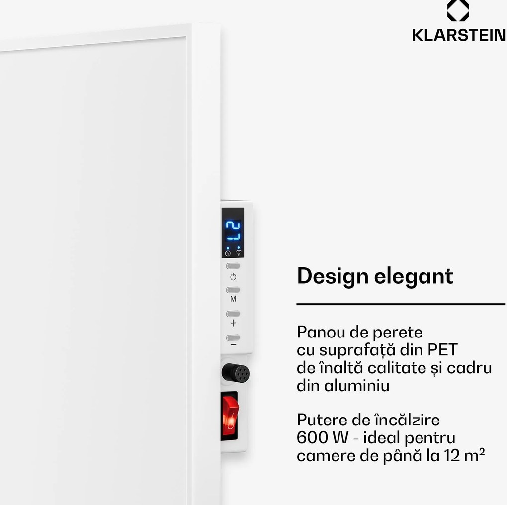 Klarstein Wonderwall 600 Smart, încălzitor pe infraroșu, 60 x 100 cm, 600 W, cronometru săptămânal, IP24, alb
