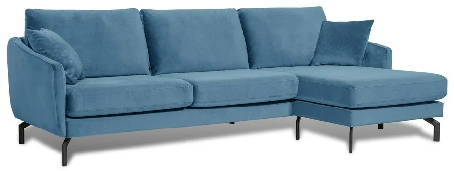 Colțar albastru din catifea (cu șezlong pe partea dreaptă) Magic - Scandic
