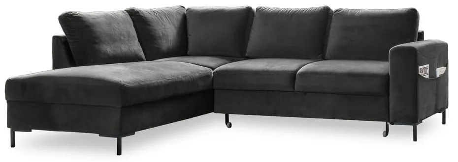 Colțar gri închis extensibil cu tapițerie din catifea (cu colț pe partea stângă ) Lofty Lilly – Miuform