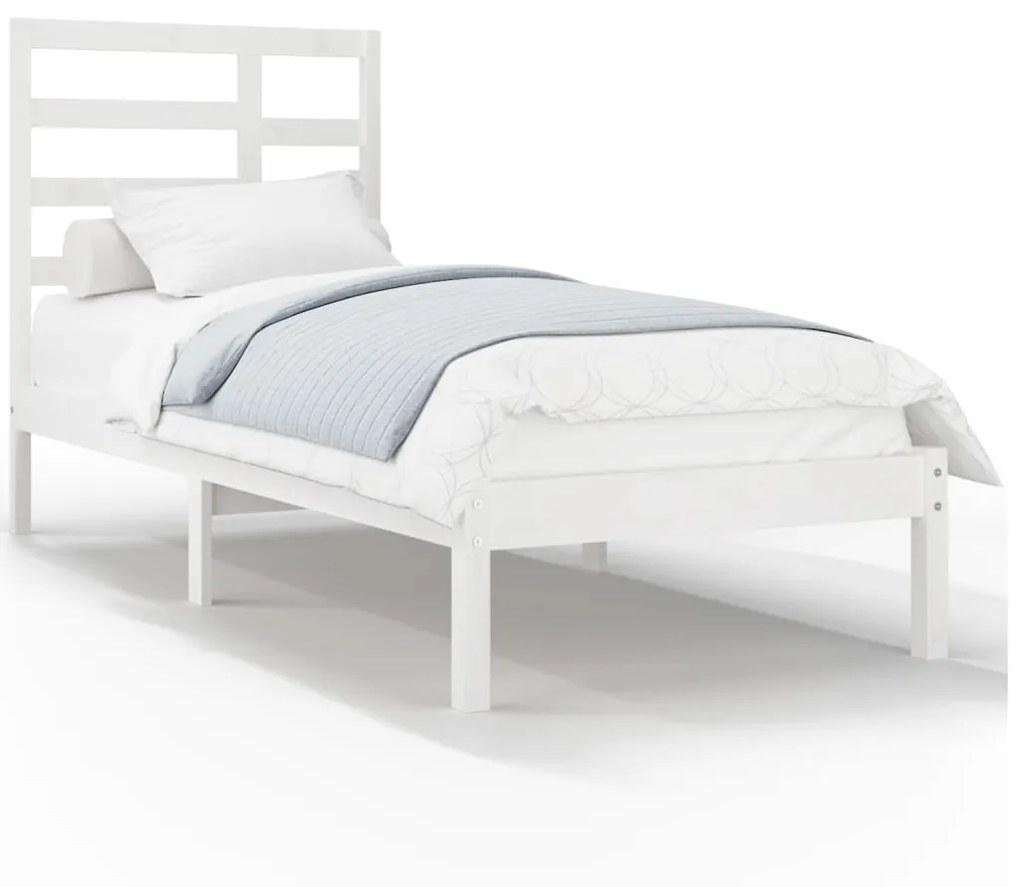 3105756 vidaXL Cadru de pat Small Single 2FT6, alb, 75x190 cm, lemn masiv