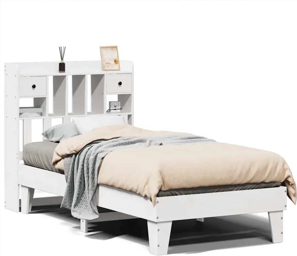 vidaXL Cadru pat fără saltea, alb, 90x190 cm, lemn masiv de pin