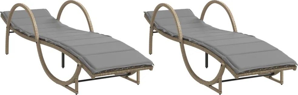vidaXL Șezlonguri de plajă cu perne, 2 buc., bej, poliratan