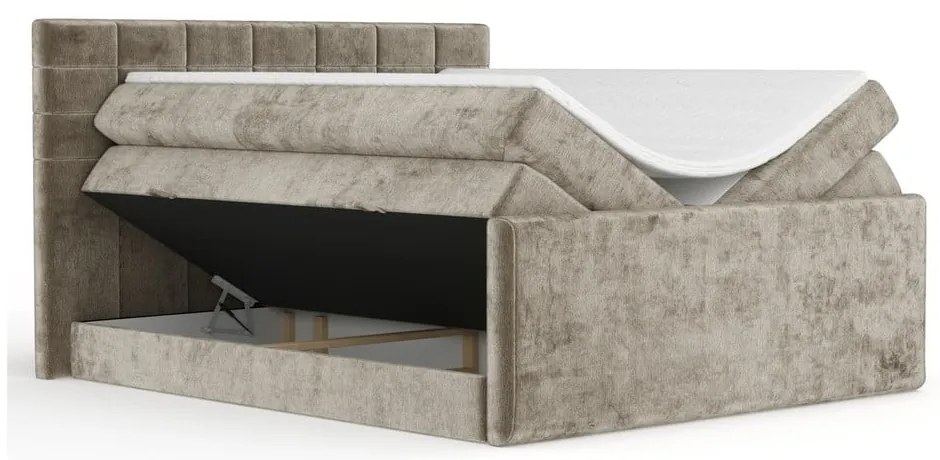 Pat boxspring maro deschis cu spațiu de depozitare 140x200 cm Ava – Maison de Rêve