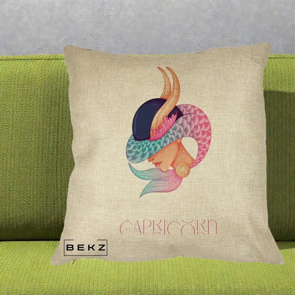 Perna Personalizata Zodiac Capricorn Cowgirl, 40x40 cm, Crem, Husa Detasabila, Perna Inclusa, BEKZ®