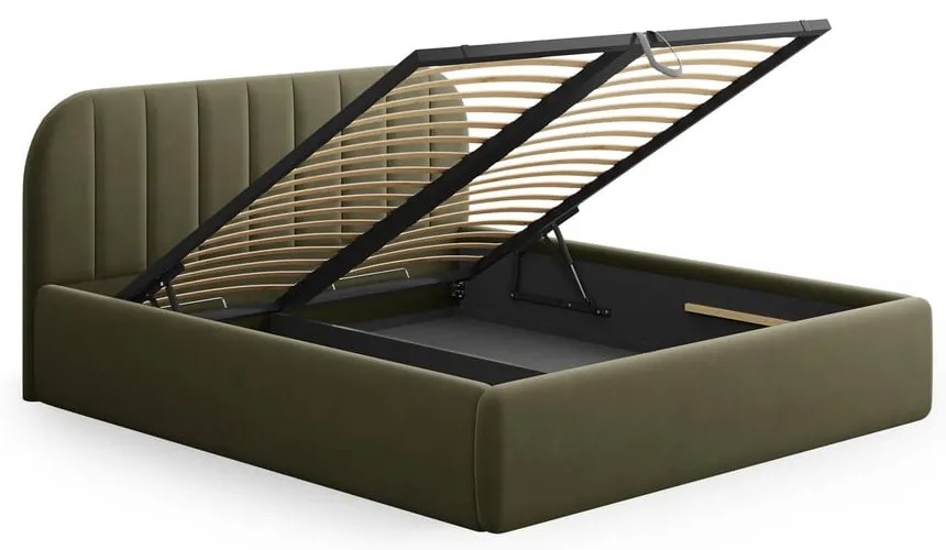 Pat matrimonial verde tapițat cu spațiu de depozitare cu somieră 200x200 cm Juno – Windsor & Co Sofas