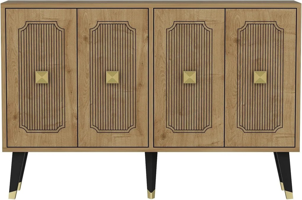 Comoda DESARI, stejar/auriu/negru, PAL melaminat, 120x30x80 cm