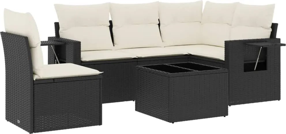 vidaXL Set mobilier de grădină cu perne, 6 piese, negru, poliratan