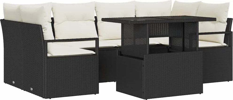 vidaXL Set de canapele pentru grădină 7 pcs Negru Rattan poli