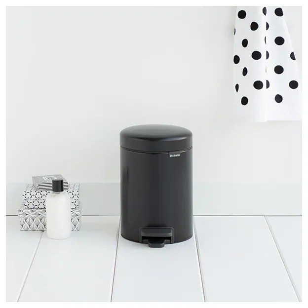 Cos de gunoi cu pedala Brabantia NewIcon 649001, 3 L, Inchidere lina, Baza antiderapanta, Negru